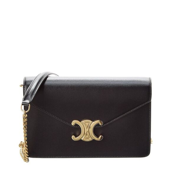 Celine Triomphe Leather Wallet On Chain, Black - Picture 1 of 4